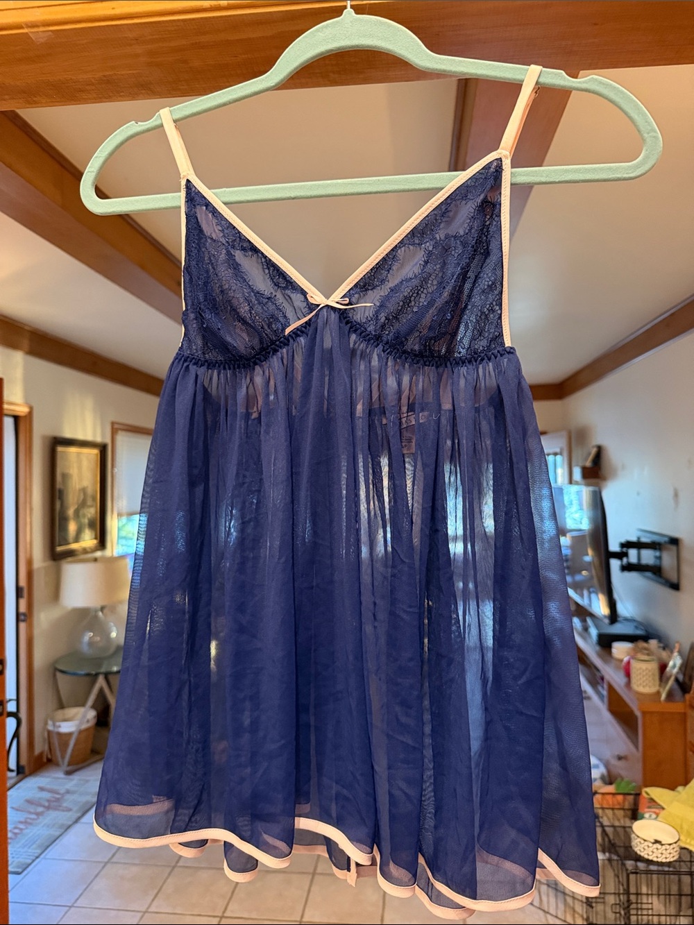 Victoria's Secret Navy Chemise with Cream Trim